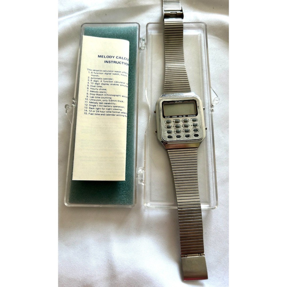 Vintage 1980s Delphi Melody Calculator Watch w/ Box & Manual - READ CONDITION